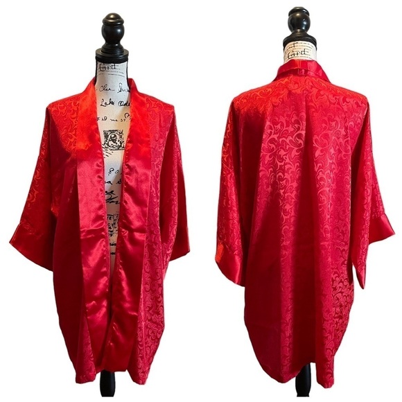 Victorias Secret Satin Robe Kimono Ruby Red Size Large XLarge OSFA Vintage - Picture 10 of 10